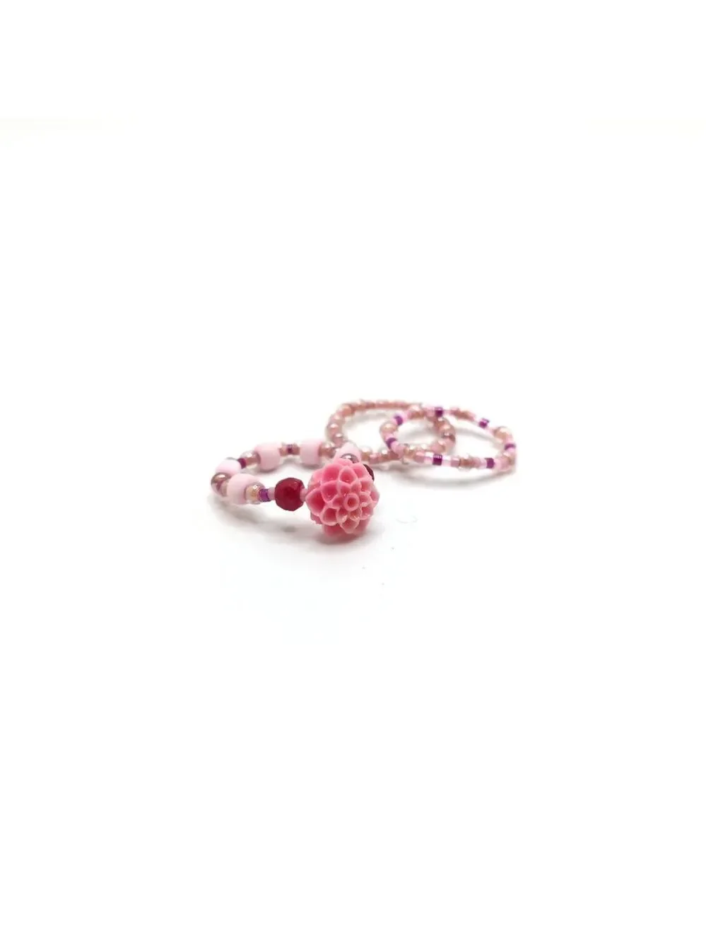 381MIDALANE Genuine Ruby & Bead Stretch Rings